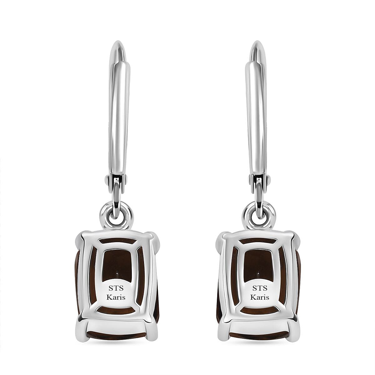 Karis Brazilian Smoky Quartz 15.10 ctw Lever Back Earrings, Blooming Grace Ring (Size 5.0) and Pendant in Platinum Bond with Stainless Steel Necklace 20 Inches