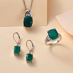 Karis Green Onyx 13.60 ctw Lever Back Earrings, Blooming Grace Ring (Size 7.0) and Pendant in Platinum Bond with Stainless Steel Necklace 20 Inches