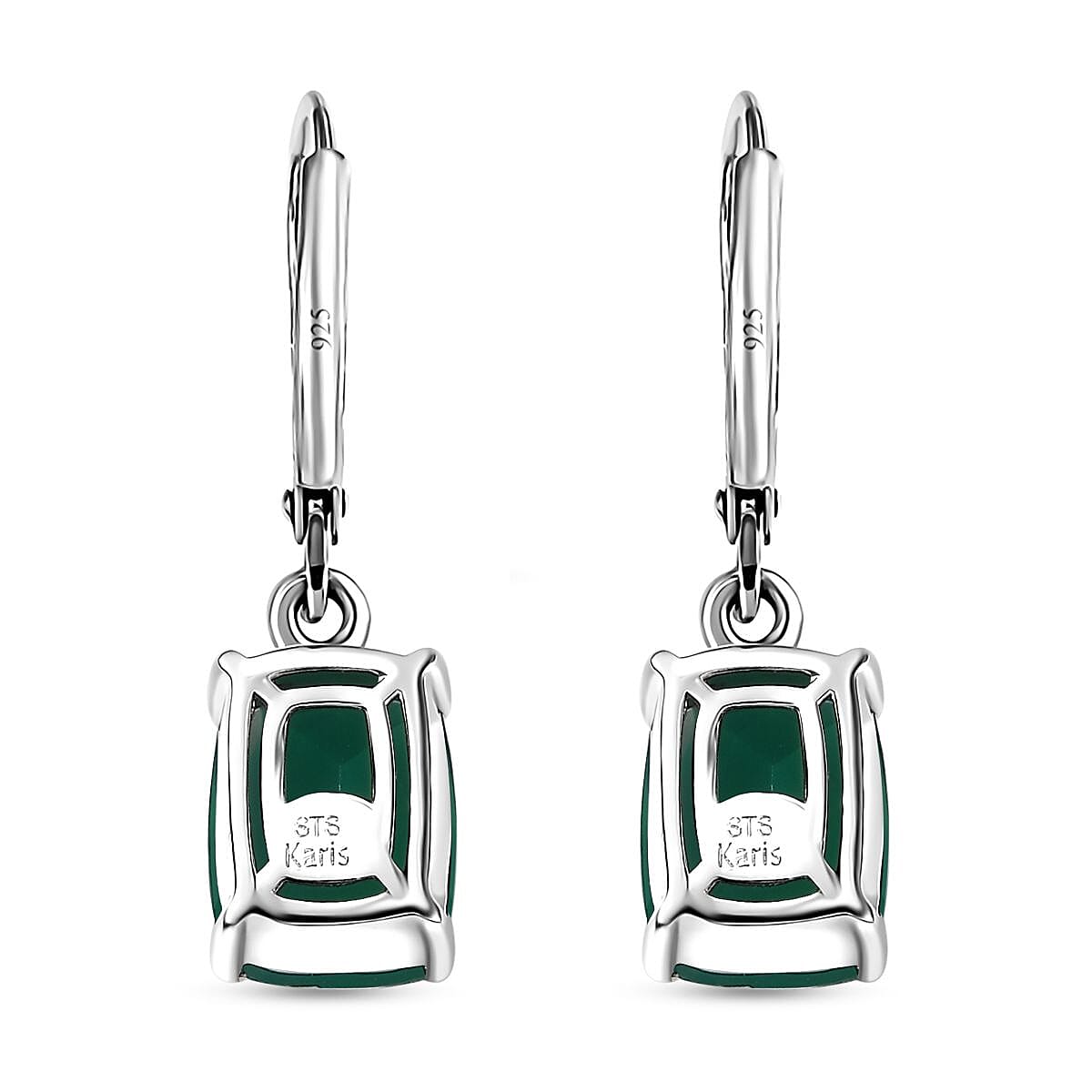 Karis Green Onyx 13.60 ctw Lever Back Earrings, Blooming Grace Ring (Size 7.0) and Pendant in Platinum Bond with Stainless Steel Necklace 20 Inches image number 2