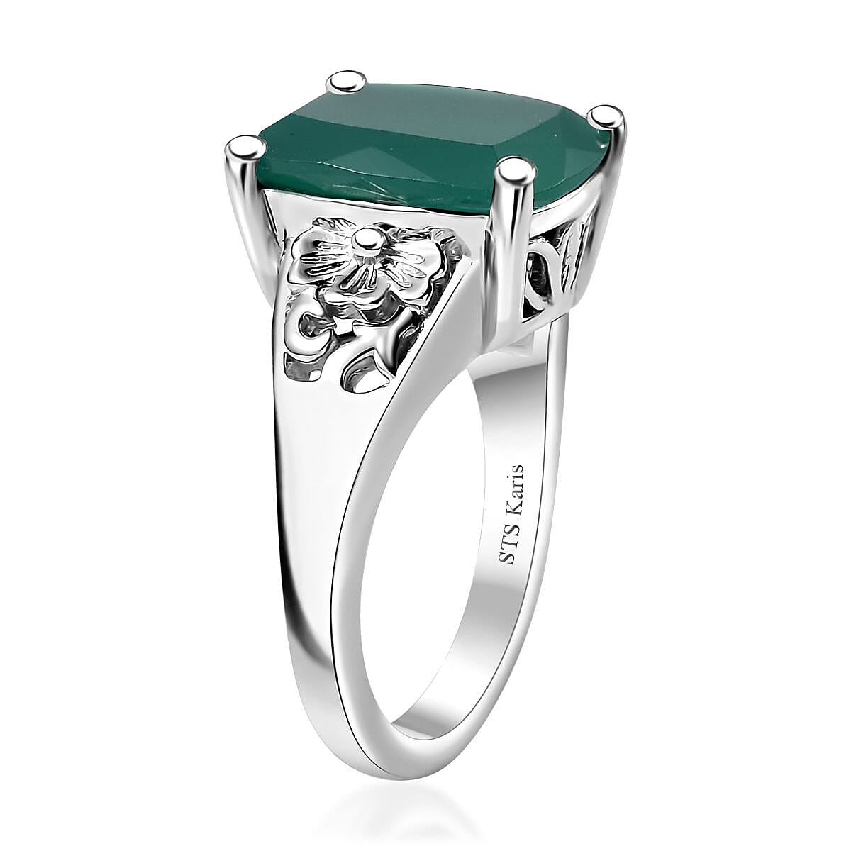 Karis Green Onyx 13.60 ctw Lever Back Earrings, Blooming Grace Ring (Size 7.0) and Pendant in Platinum Bond with Stainless Steel Necklace 20 Inches image number 5