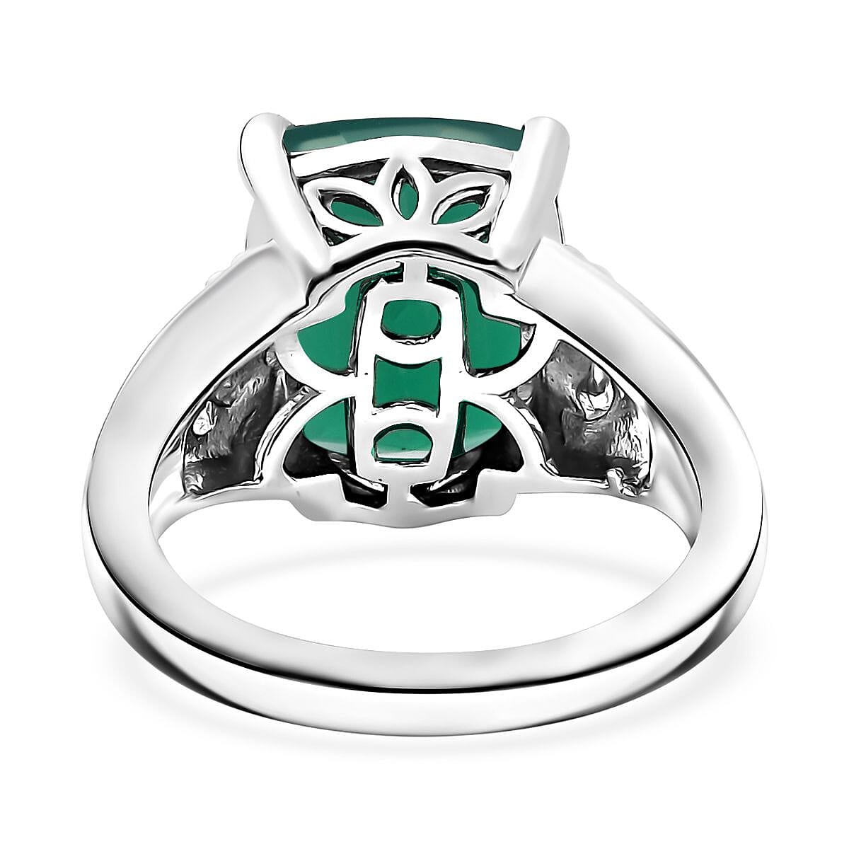 Karis Green Onyx 13.60 ctw Lever Back Earrings, Blooming Grace Ring (Size 7.0) and Pendant in Platinum Bond with Stainless Steel Necklace 20 Inches image number 6