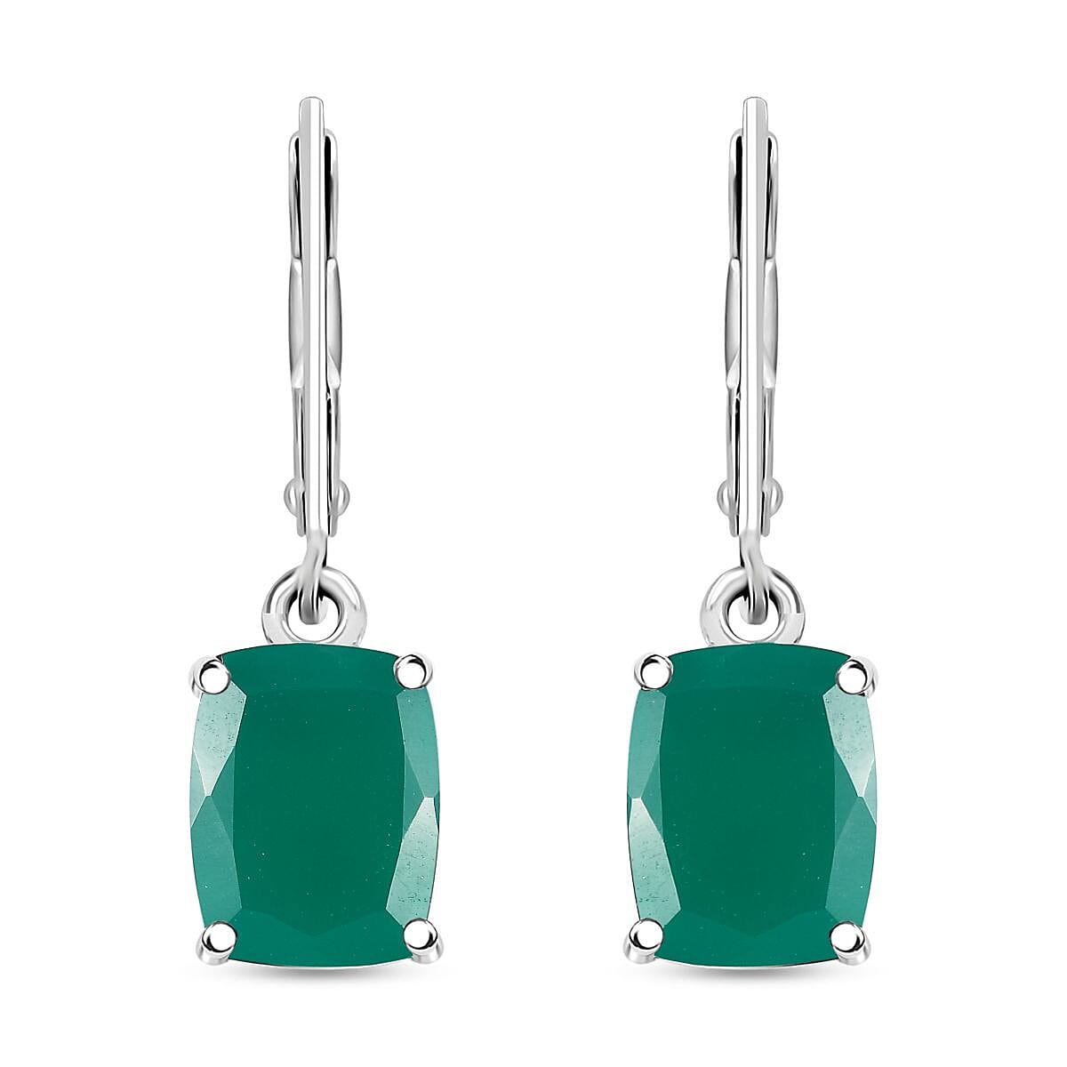 Karis Green Onyx 13.60 ctw Lever Back Earrings, Blooming Grace Ring (Size 7.0) and Pendant in Platinum Bond with Stainless Steel Necklace 20 Inches image number 10