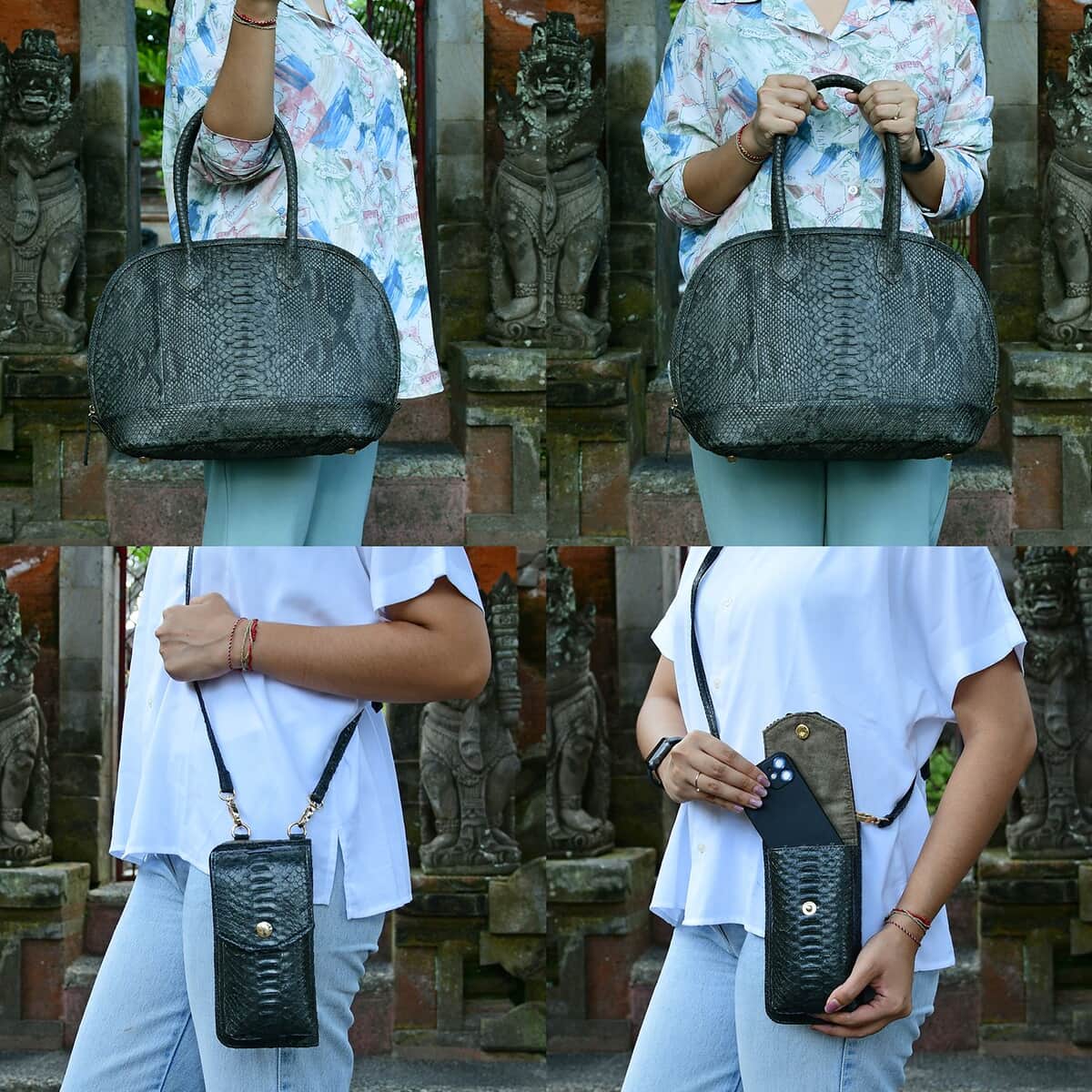 Doorbuster The Grand Pelle Black Color 100% Genuine Python Leather Tote Bag and Cell Phone Bag image number 1