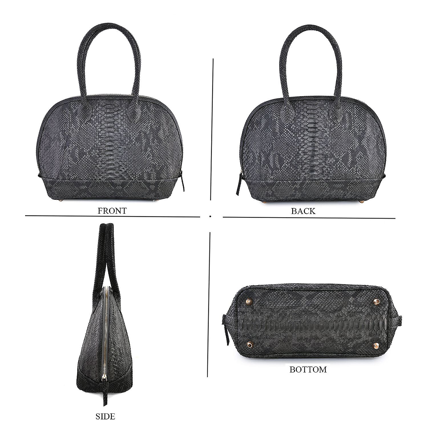 The Grand Pelle Black Color 100% Genuine Python Leather Tote Bag and Cell Phone Bag
