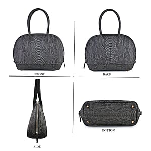 The Grand Pelle Black Color 100% Genuine Python Leather Tote Bag and Cell Phone Bag