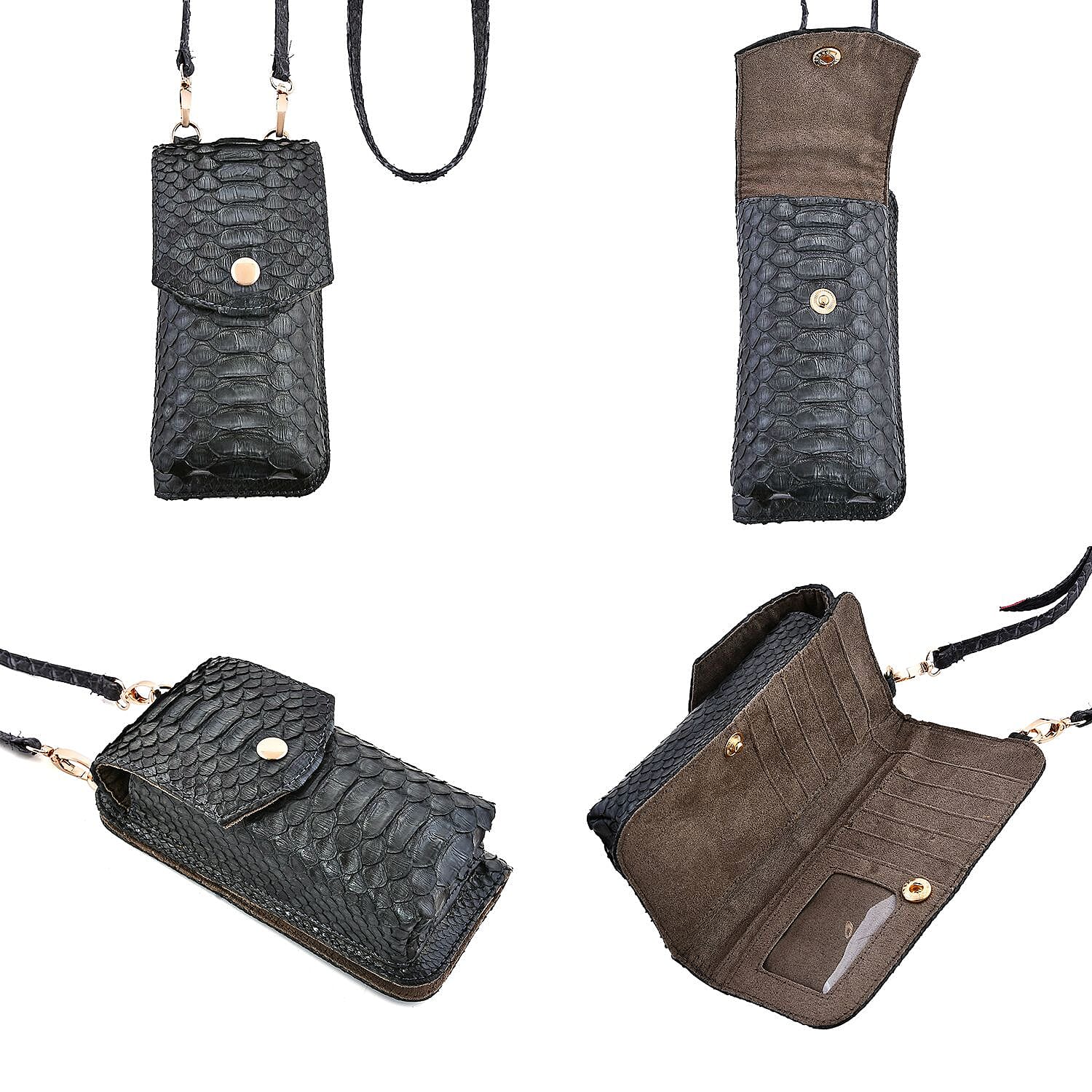The Grand Pelle Black Color 100% Genuine Python Leather Tote Bag and Cell Phone Bag
