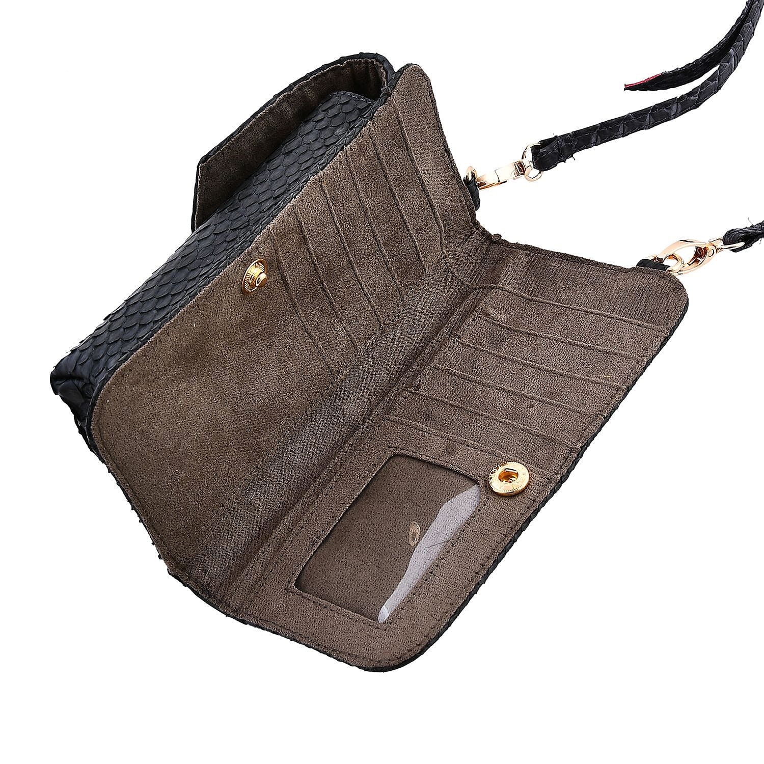 The Grand Pelle Black Color 100% Genuine Python Leather Tote Bag and Cell Phone Bag