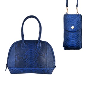 The Grand Pelle Navy Color 100% Genuine Python Leather Tote Bag and Cell Phone Bag