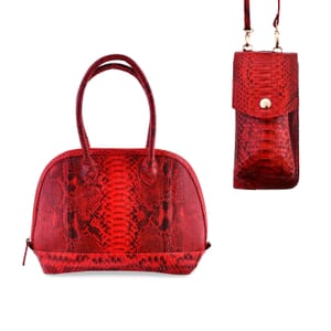 The Grand Pelle Red Color 100% Genuine Python Leather Tote Bag and Cell Phone Bag