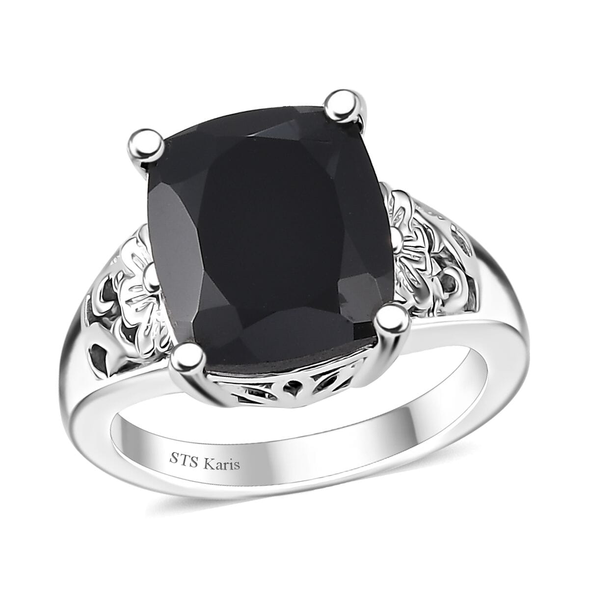Karis Thai Black Spinel 19.80 ctw Lever Back Earrings, Blooming Grace Ring (Size 8.0) Pendant in Platinum Bond with Stainless Steel Necklace 20 Inches image number 4