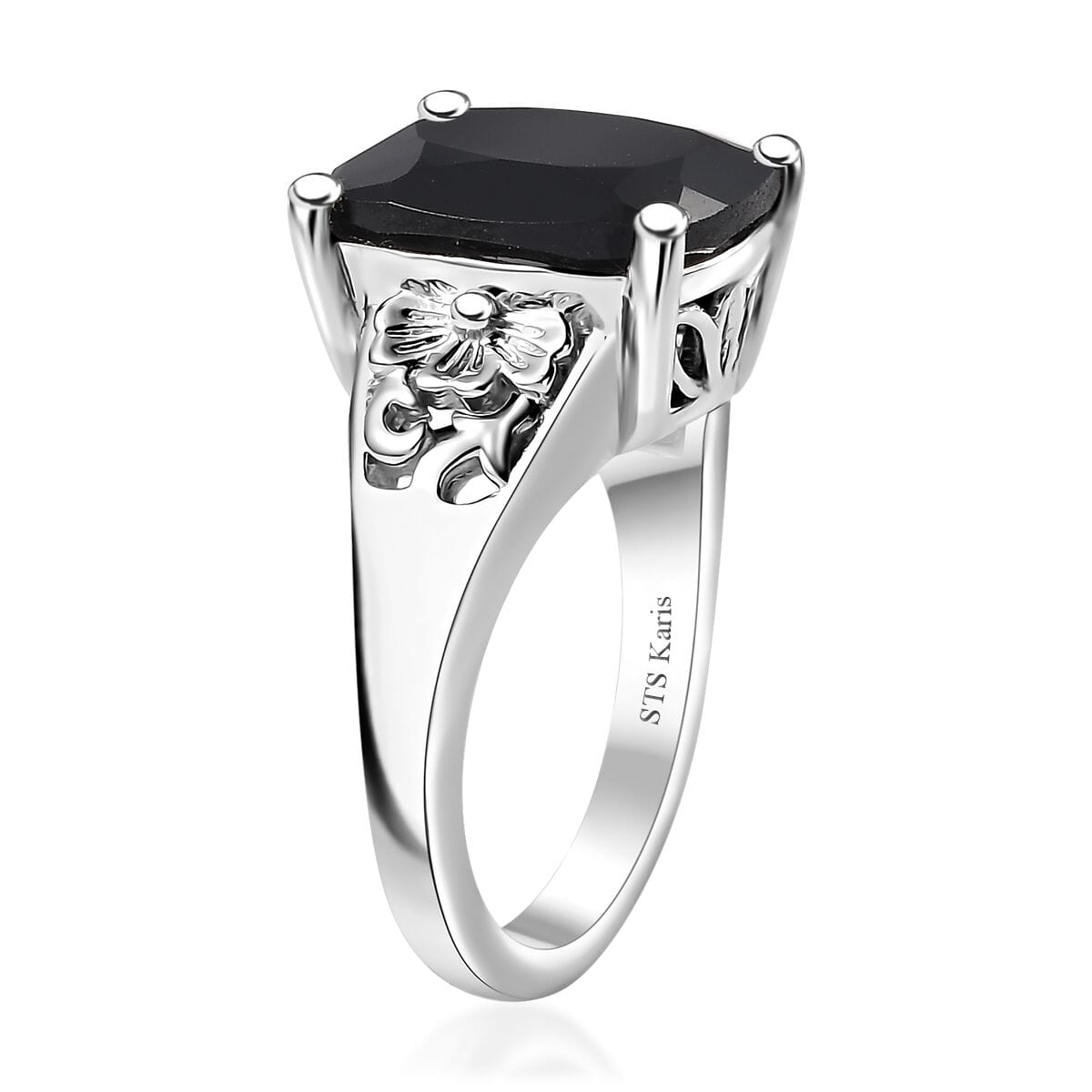 Karis Thai Black Spinel 19.80 ctw Lever Back Earrings, Blooming Grace Ring (Size 8.0) Pendant in Platinum Bond with Stainless Steel Necklace 20 Inches image number 5