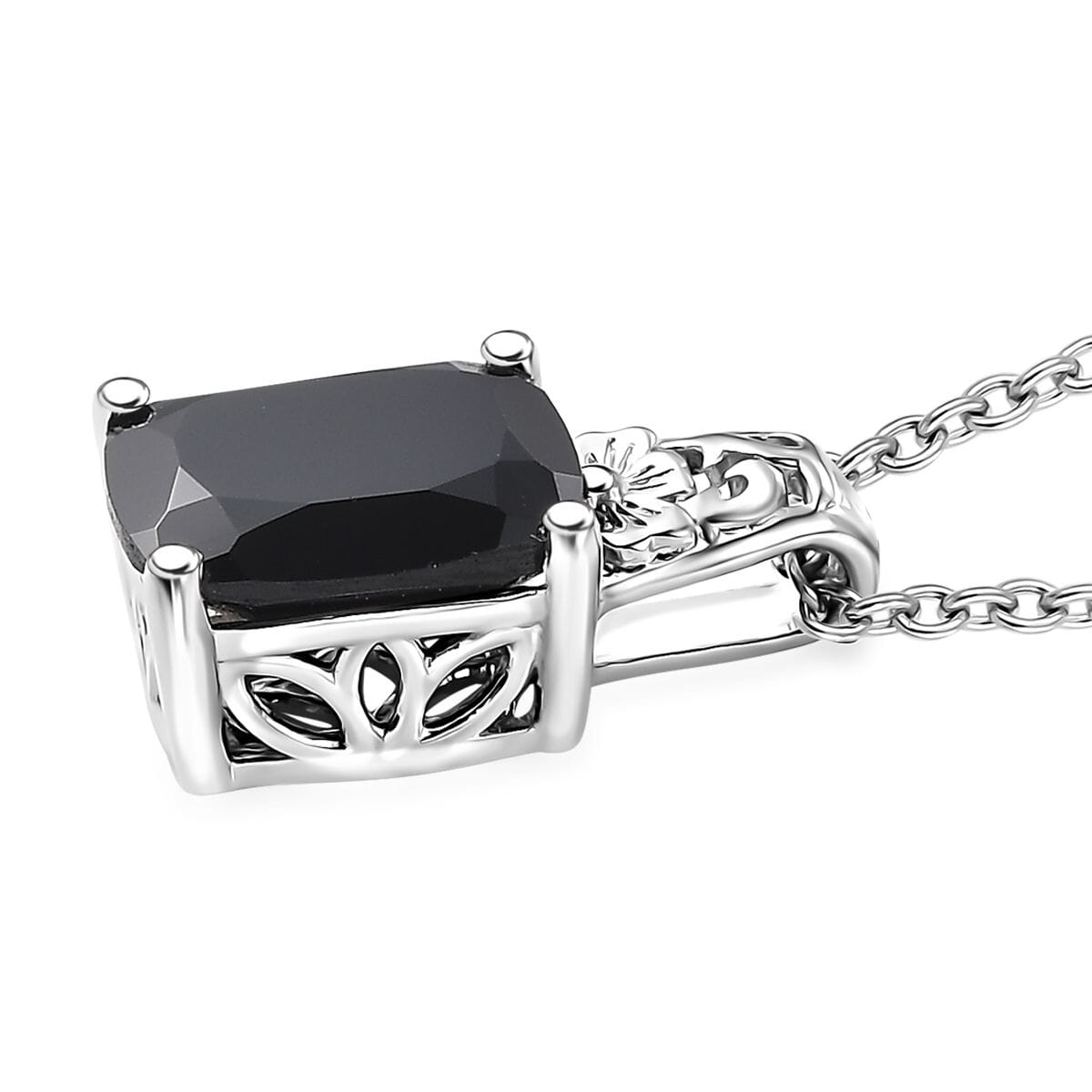 Karis Thai Black Spinel 19.80 ctw Lever Back Earrings, Blooming Grace Ring (Size 8.0) Pendant in Platinum Bond with Stainless Steel Necklace 20 Inches image number 8