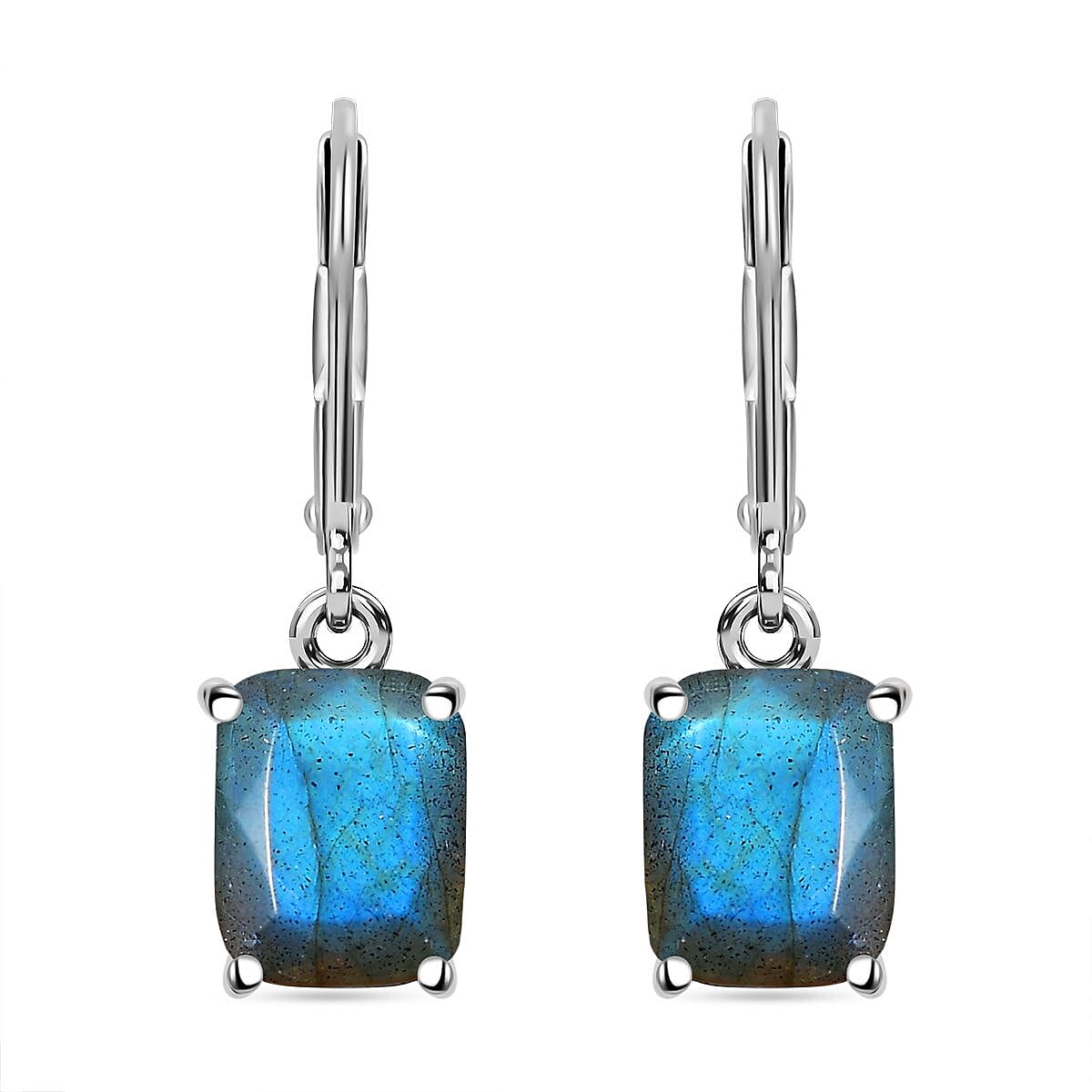 Karis Malagasy Labradorite 14.60 ctw Lever Back Earrings, Blooming Grace Ring (Size 9.0) and Pendant in Platinum Bond with Stainless Steel Necklace 20 Inches image number 7