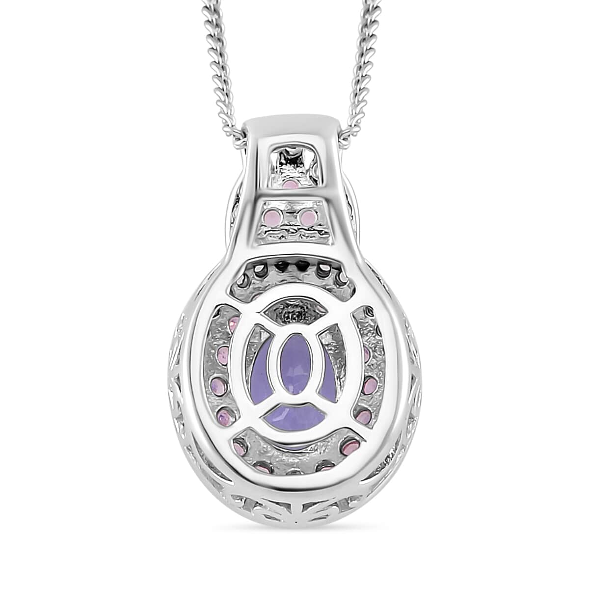 Tanzanite and Multi Gemstone 1.85 ctw Double Halo Pendant Necklace in Vermeil RG and Rhodium Over Sterling Silver 20 Inches image number 3