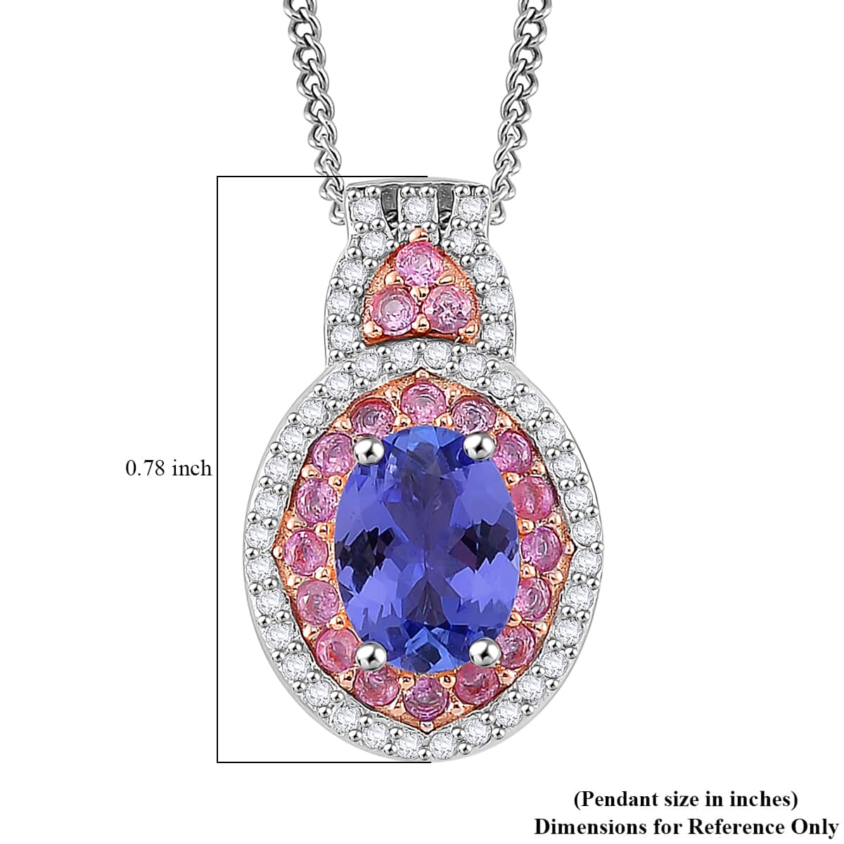 Tanzanite and Multi Gemstone 1.85 ctw Double Halo Pendant Necklace in Vermeil RG and Rhodium Over Sterling Silver 20 Inches image number 5