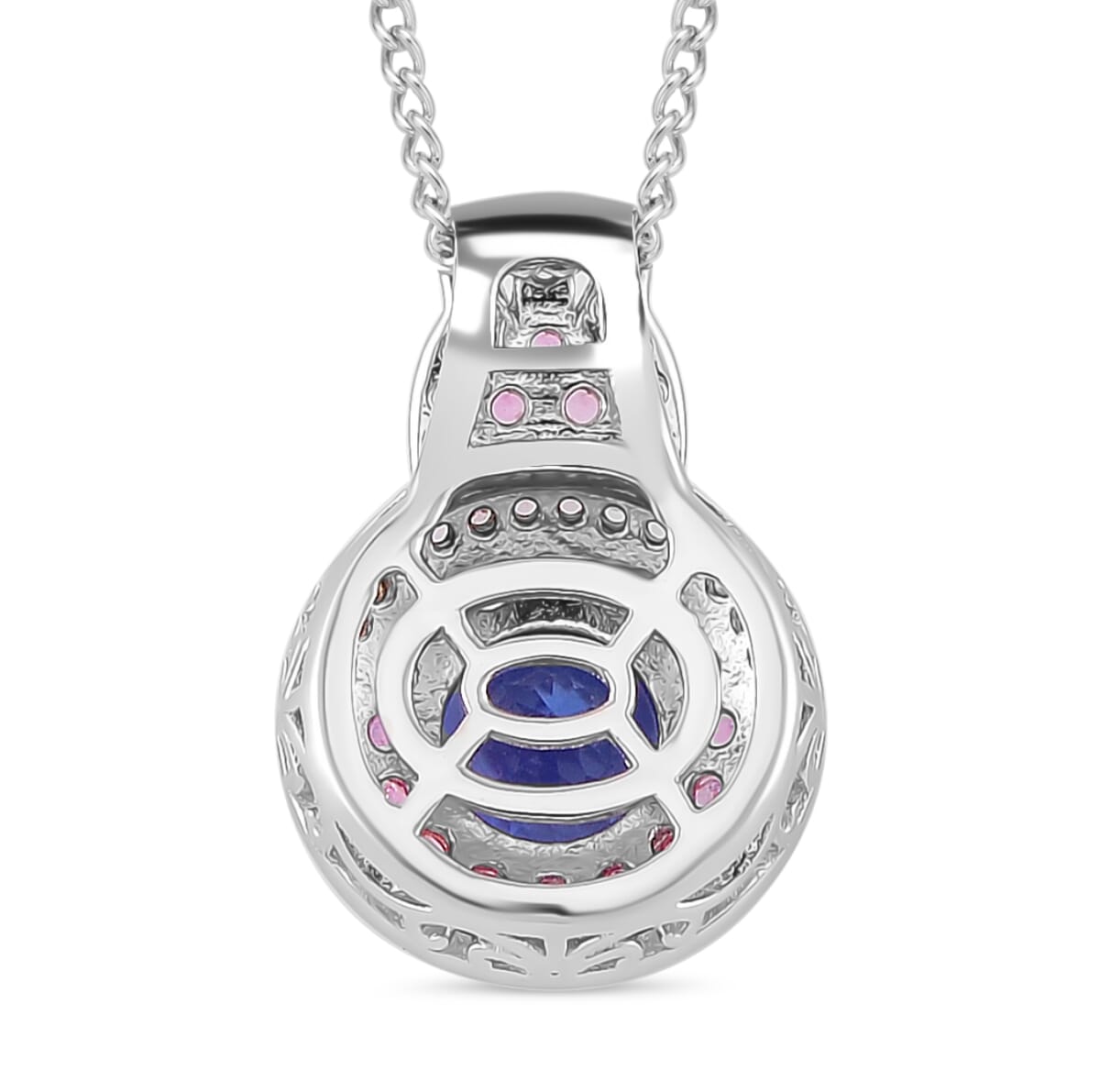 Tanzanite and Multi Gemstone 1.90 ctw Double Halo Pendant Necklace in Vermeil RG and Rhodium Over Sterling Silver 20 Inches image number 3