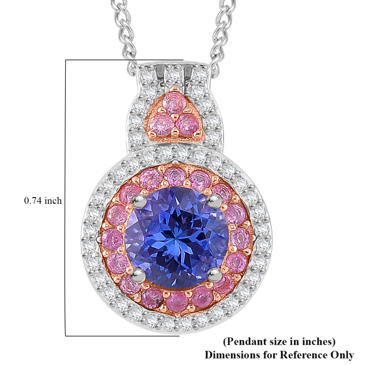 Tanzanite and Multi Gemstone 1.90 ctw Double Halo Pendant Necklace in Vermeil RG and Rhodium Over Sterling Silver 20 Inches image number 5