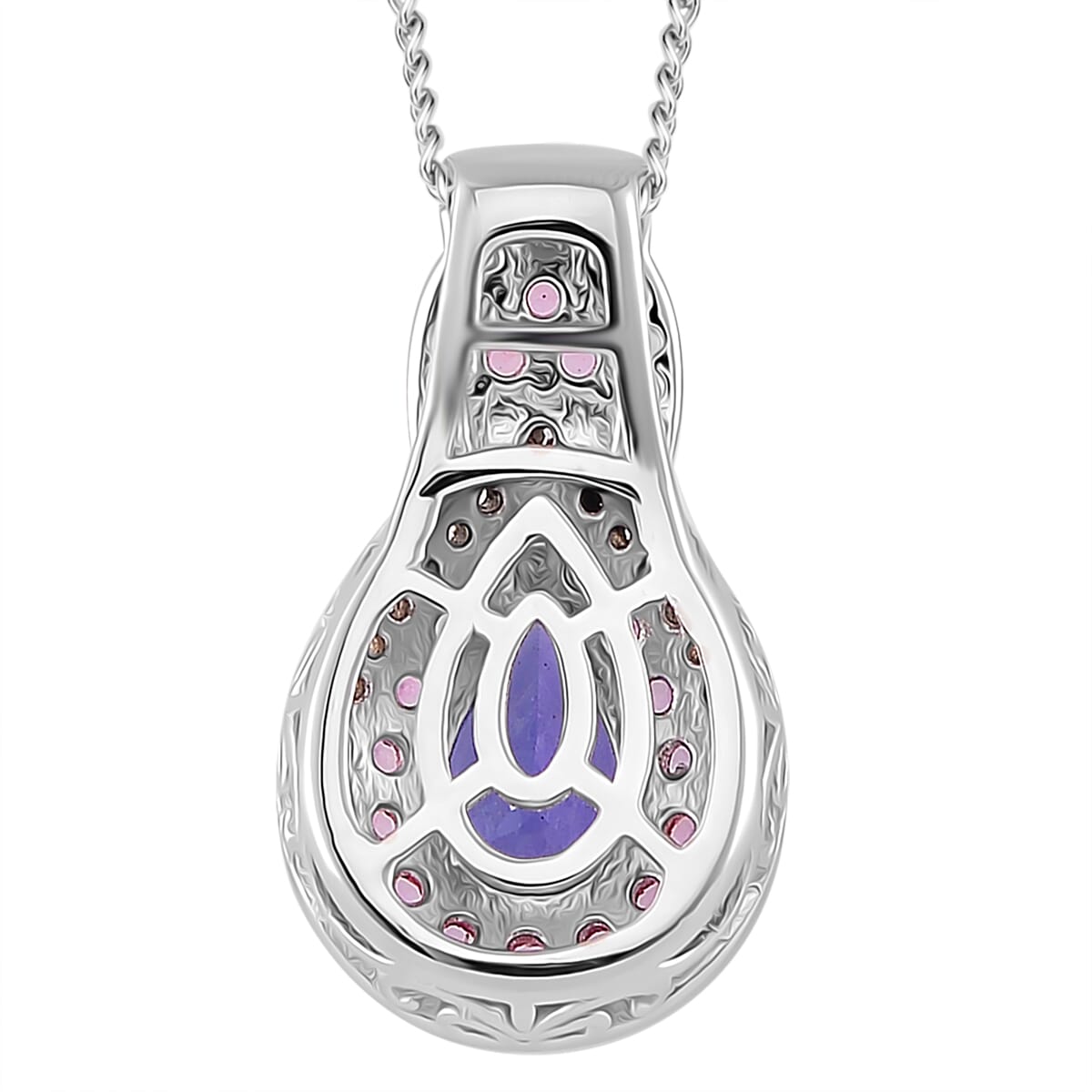 Tanzanite and Multi Gemstone 1.65 ctw Double Halo Pendant Necklace in Vermeil RG and Rhodium Over Sterling Silver 20 Inches image number 3