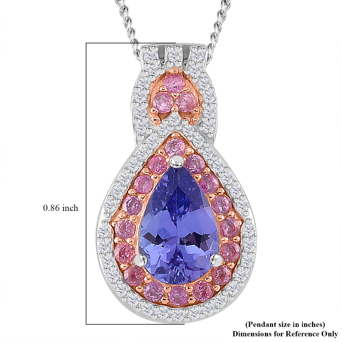 Tanzanite and Multi Gemstone 1.65 ctw Double Halo Pendant Necklace in Vermeil RG and Rhodium Over Sterling Silver 20 Inches image number 5