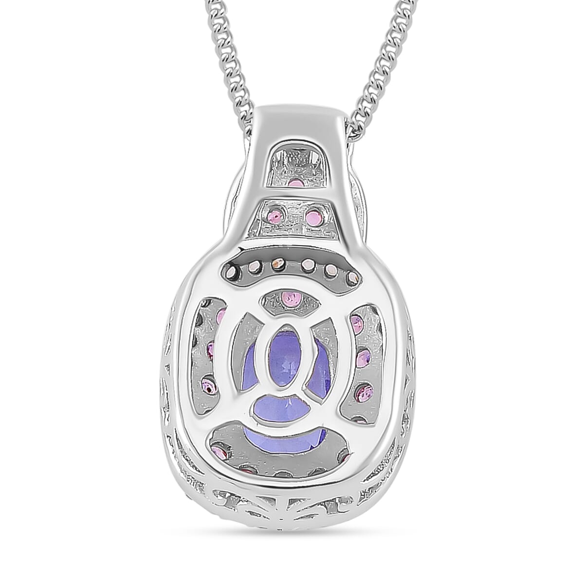 Tanzanite and Multi Gemstone 1.90 ctw Double Halo Pendant Necklace in Vermeil RG and Rhodium Over Sterling Silver 20 Inches image number 3