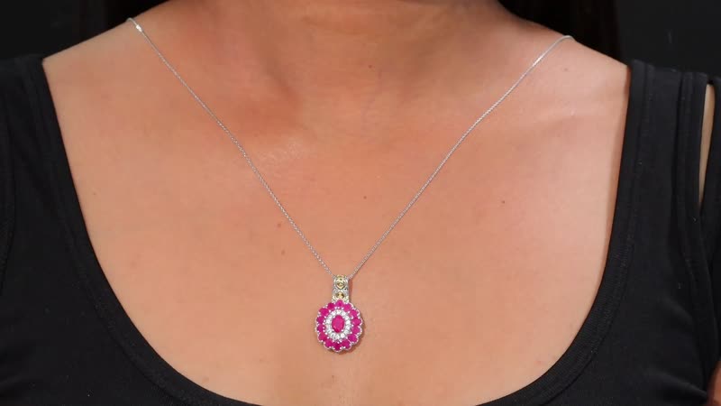 TLV Royal Ruby, White Zircon Floret Pendant Necklace (20 Inches) in 18K Vermil YG and Rhodium Sterling Silver 5.00 ctw