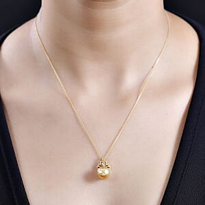 South Sea Golden Cultured Pearl 9-11mm and Diamond 0.06 ctw Crown Pendant Necklace in 18K Vermeil Yellow Gold Over Sterling Silver 20 Inches