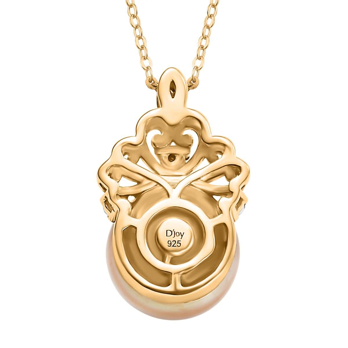 South Sea Golden Cultured Pearl 9-11mm and Diamond 0.06 ctw Crown Pendant Necklace in 18K Vermeil Yellow Gold Over Sterling Silver 20 Inches image number 4