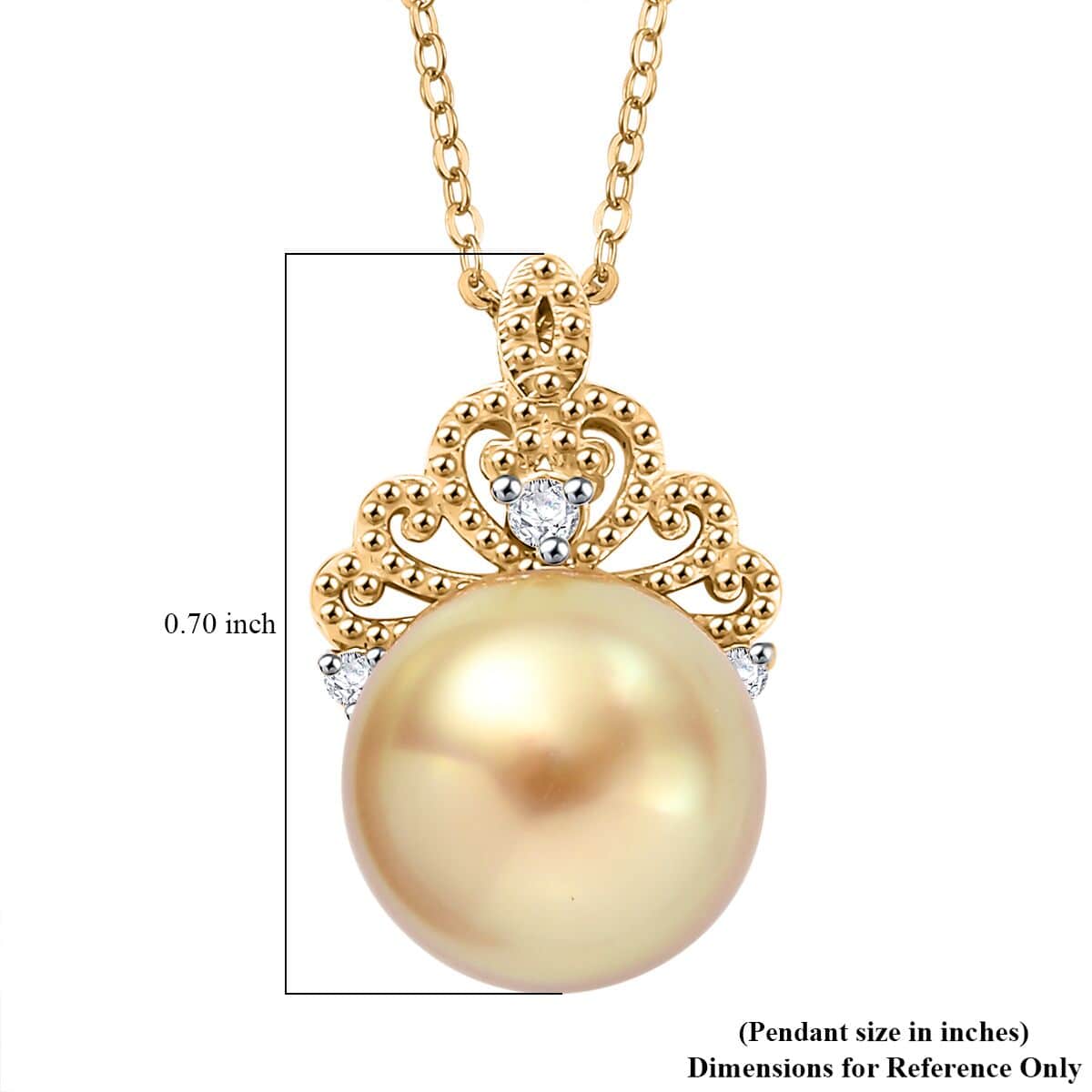 South Sea Golden Cultured Pearl 9-11mm and Diamond 0.06 ctw Crown Pendant Necklace in 18K Vermeil Yellow Gold Over Sterling Silver 20 Inches image number 6