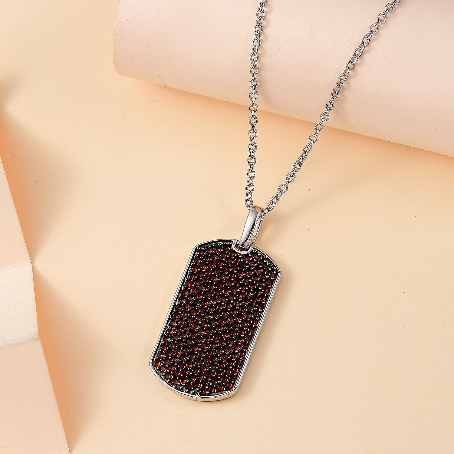 Karis Mozambique Garnet 2.00 ctw Dogtag Pendant in Platinum Bond with Stainless Steel Necklace 20 Inches