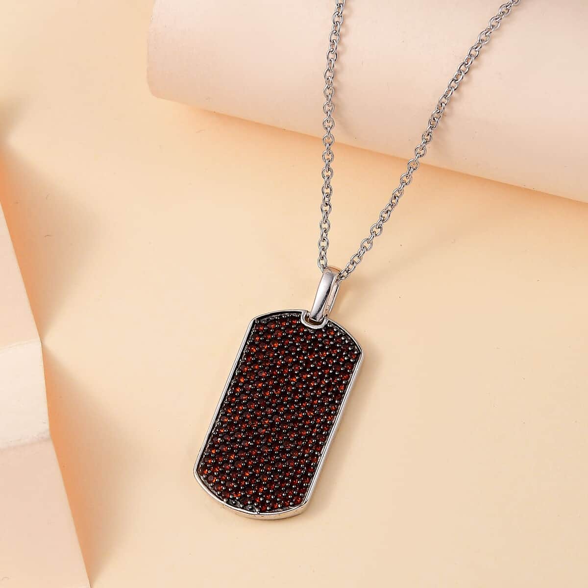 Karis Mozambique Garnet 2.00 ctw Dogtag Pendant in Platinum Bond with Stainless Steel Necklace 20 Inches image number 1