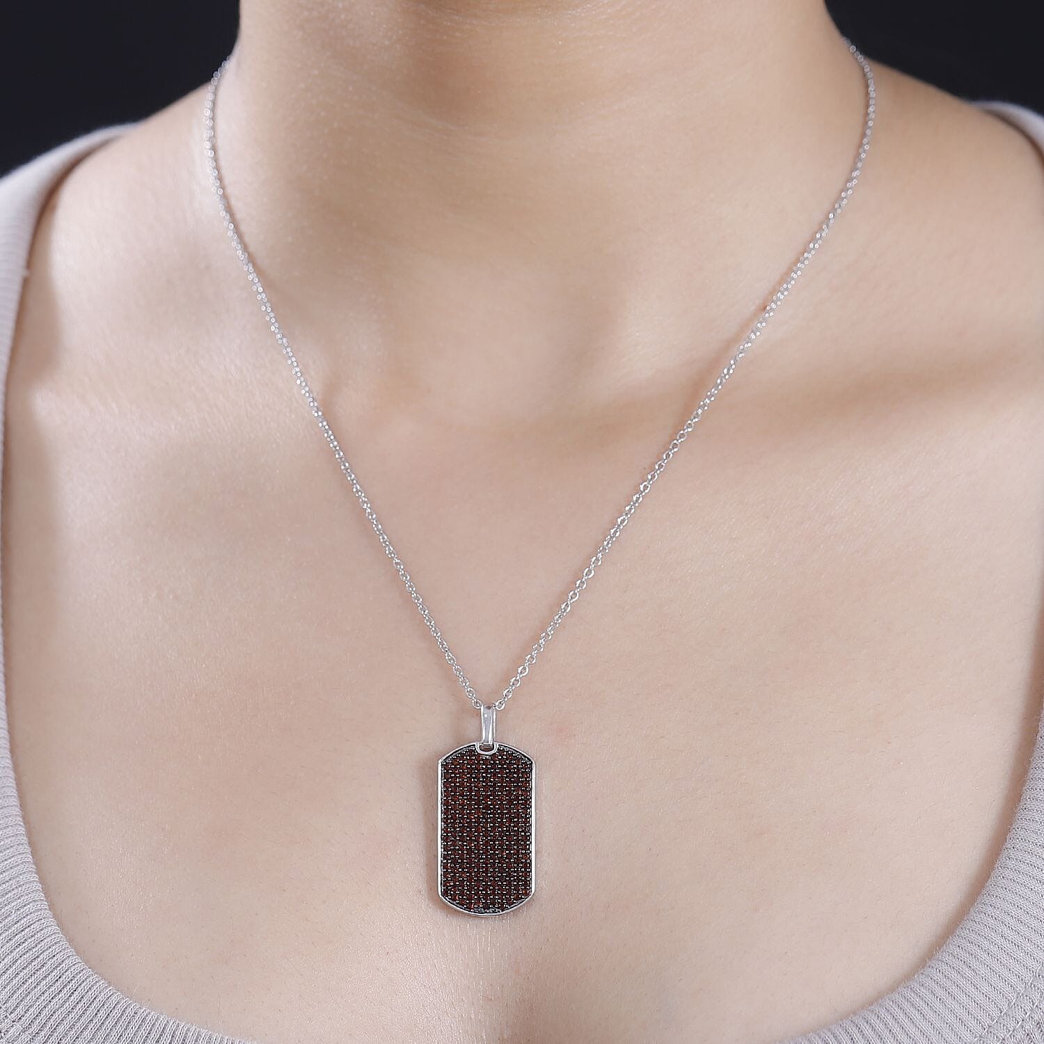 Karis Mozambique Garnet 2.00 ctw Dogtag Pendant in Platinum Bond with Stainless Steel Necklace 20 Inches
