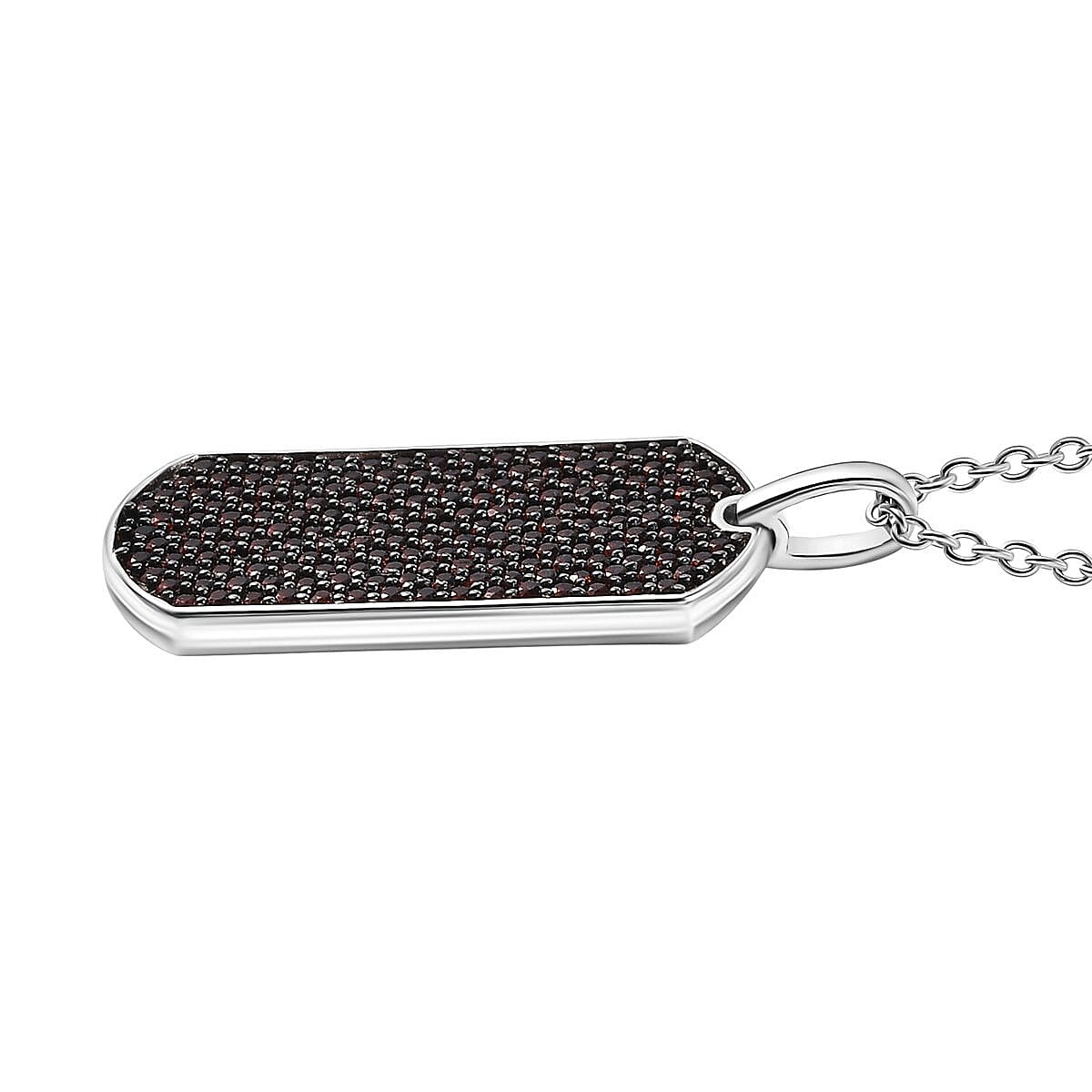 Karis Mozambique Garnet 2.00 ctw Dogtag Pendant in Platinum Bond with Stainless Steel Necklace 20 Inches