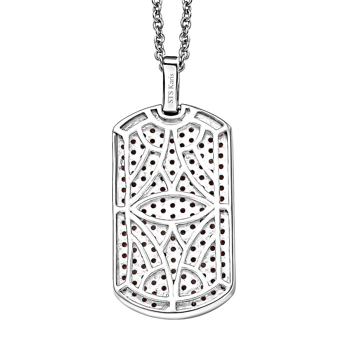 Karis Mozambique Garnet 2.00 ctw Dogtag Pendant in Platinum Bond with Stainless Steel Necklace 20 Inches