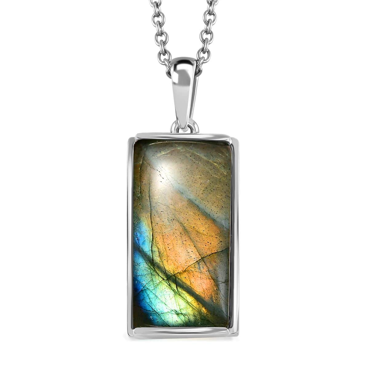 Doorbuster Malagasy Labradorite 14.65 ctw Solitaire Pendant in Platinum Bond with Stainless Steel Necklace 20 Inches image number 0