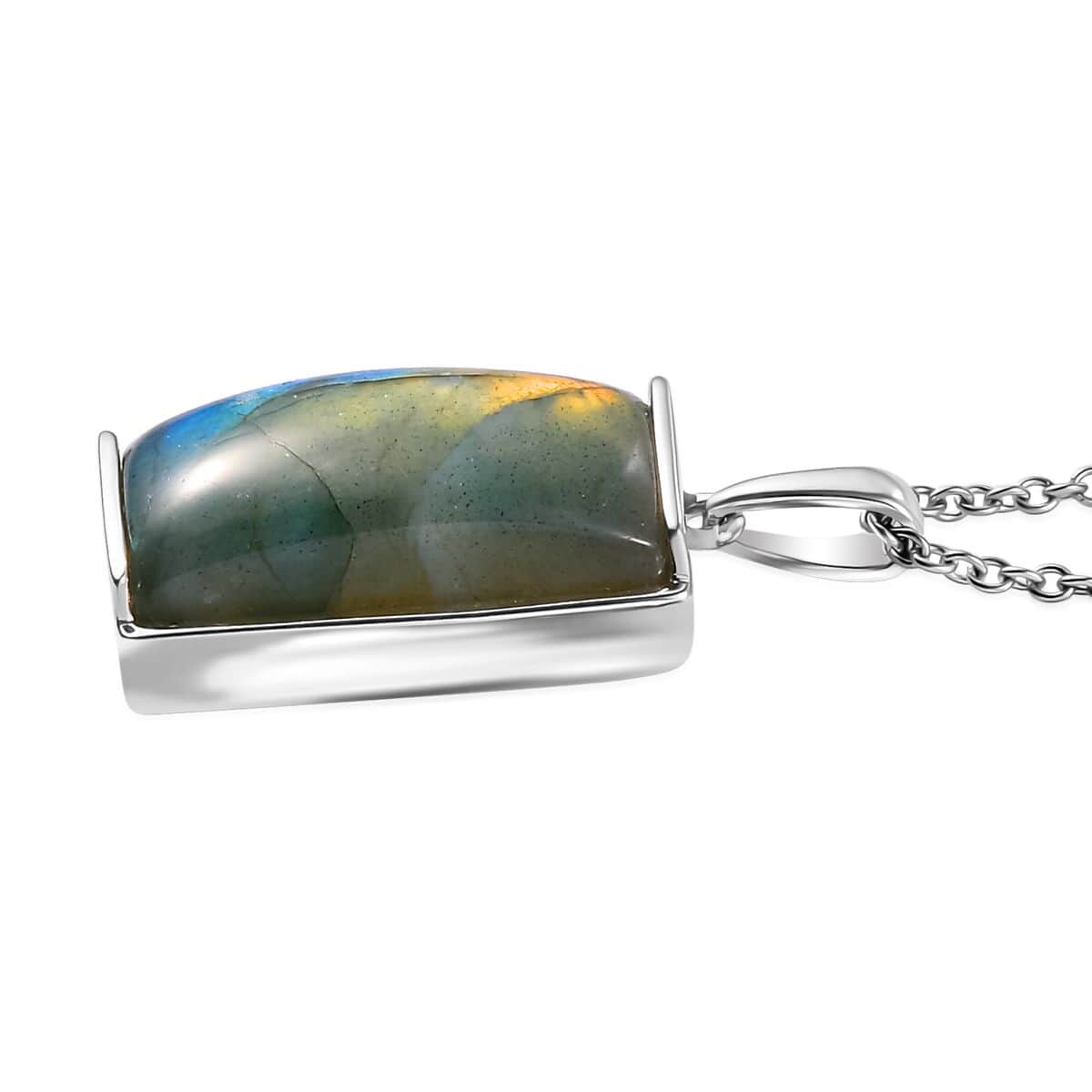 Doorbuster Malagasy Labradorite 14.65 ctw Solitaire Pendant in Platinum Bond with Stainless Steel Necklace 20 Inches image number 3