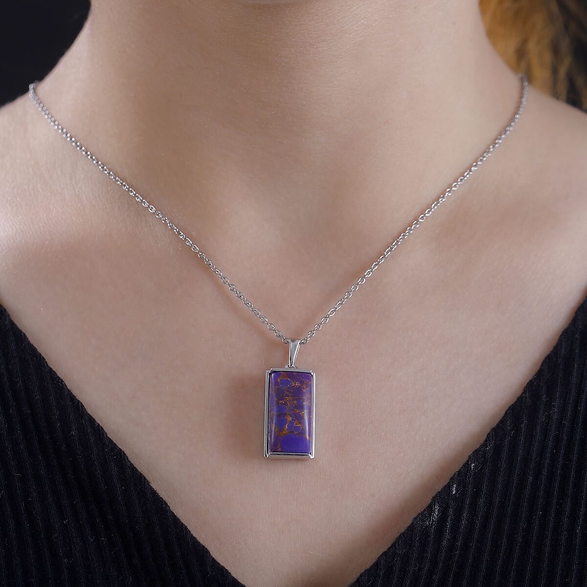 Karis Mojave Purple Turquoise 10.25 ctw Pendant in Platinum Bond with Stainless Steel Necklace 20 Inches image number 2