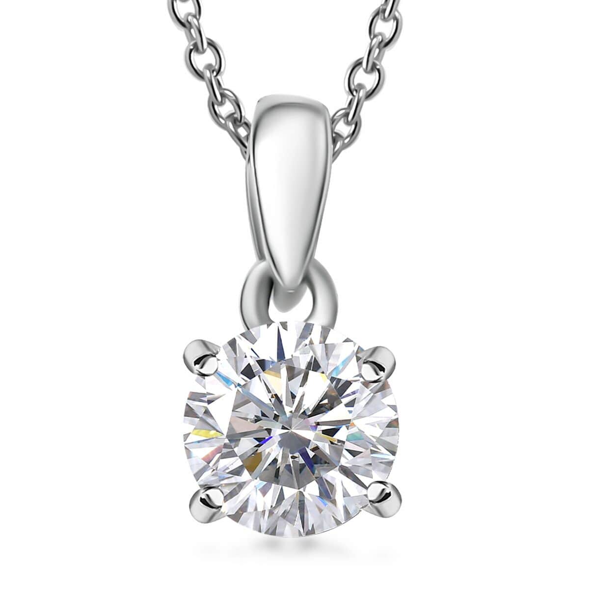 Moissanite 1.00 ctw Pendant in Rhodium Over Sterling Silver with Stainless Steel Necklace 20 Inches (Del. in 7-10 days) image number 0