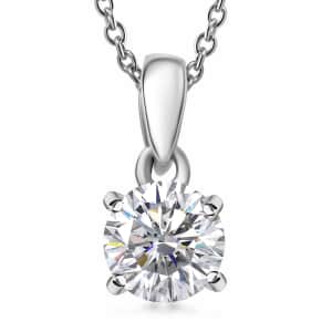 Moissanite 1.00 ctw Pendant in Rhodium Over Sterling Silver with Stainless Steel Necklace 20 Inches (Del. in 7-10 days)