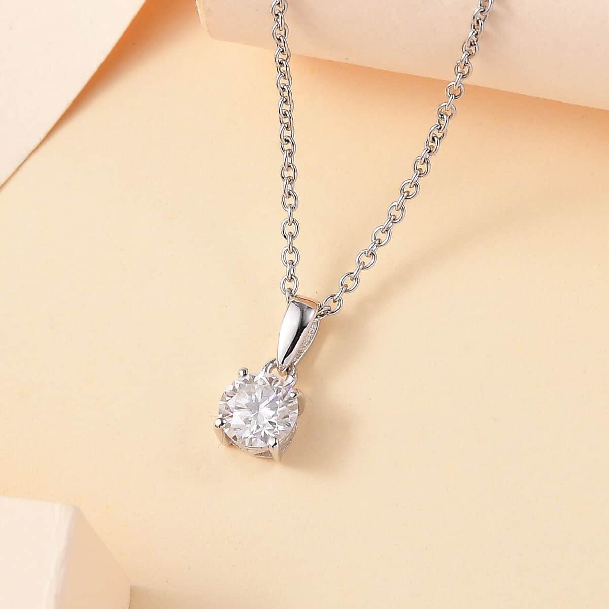 Moissanite 1.00 ctw Pendant in Rhodium Over Sterling Silver with Stainless Steel Necklace 20 Inches (Del. in 7-10 days) image number 1