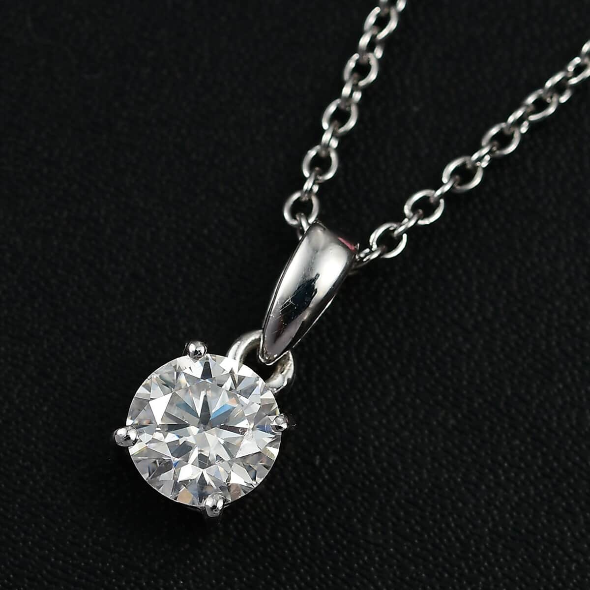 Moissanite 1.00 ctw Pendant in Rhodium Over Sterling Silver with Stainless Steel Necklace 20 Inches (Del. in 7-10 days) image number 2