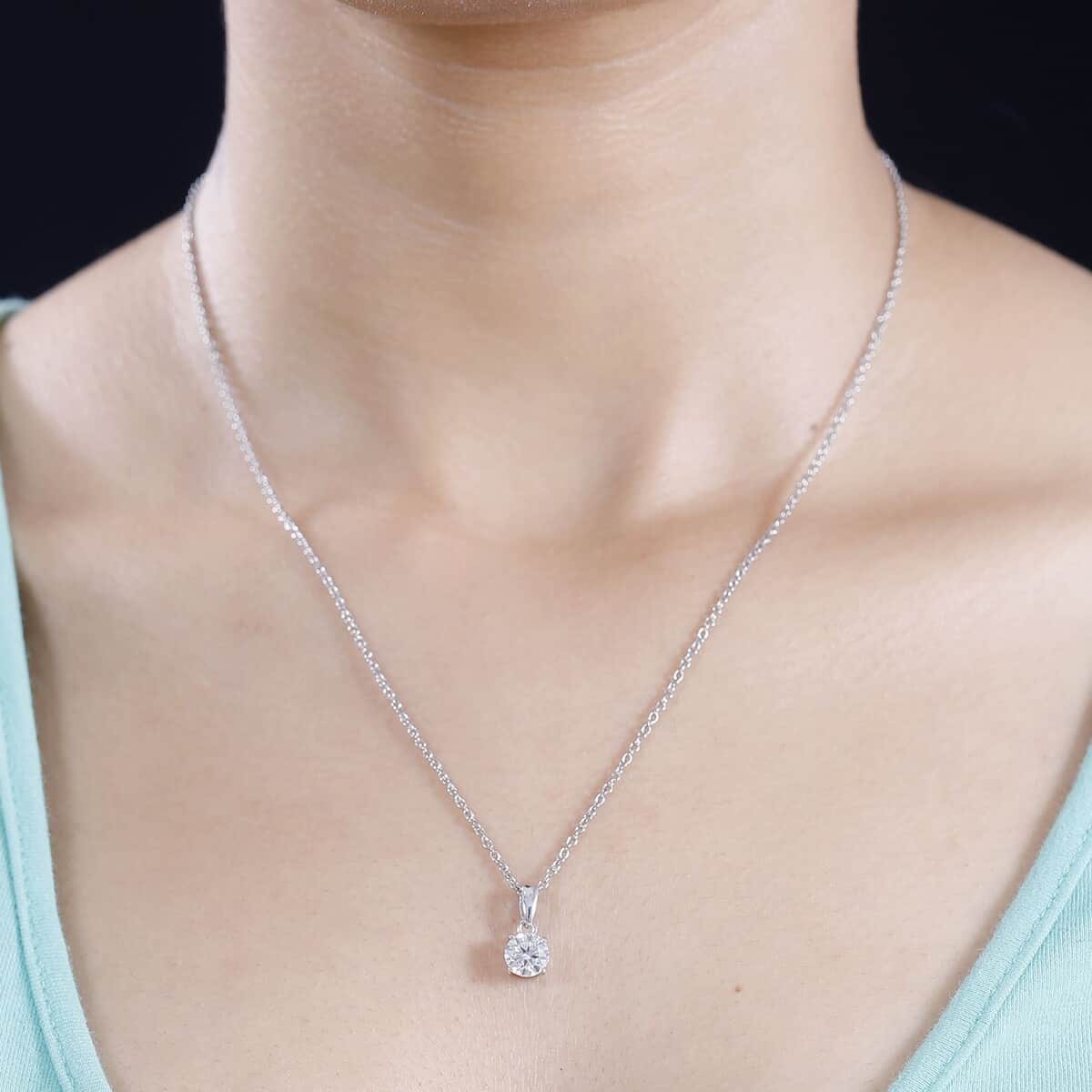 Moissanite 1.00 ctw Pendant in Rhodium Over Sterling Silver with Stainless Steel Necklace 20 Inches (Del. in 7-10 days) image number 3