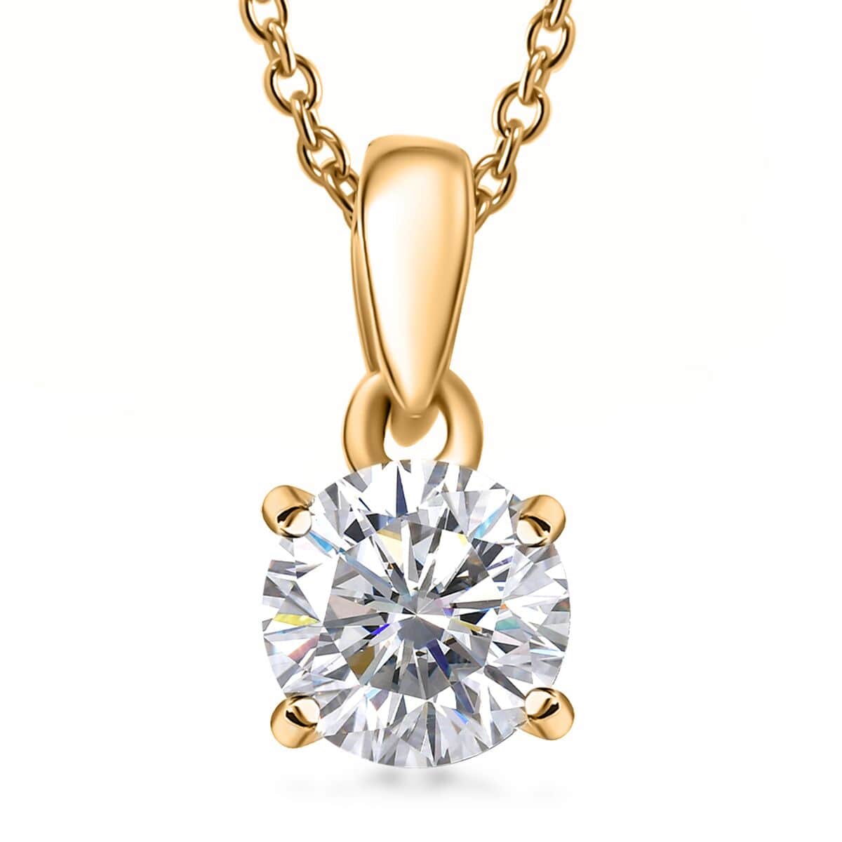 Moissanite 1.00 ctw Pendant in 18K Vermeil YG Over Sterling Silver with ION Plated YG Stainless Steel Necklace 20 Inches (Del. in 7-10 days) image number 0