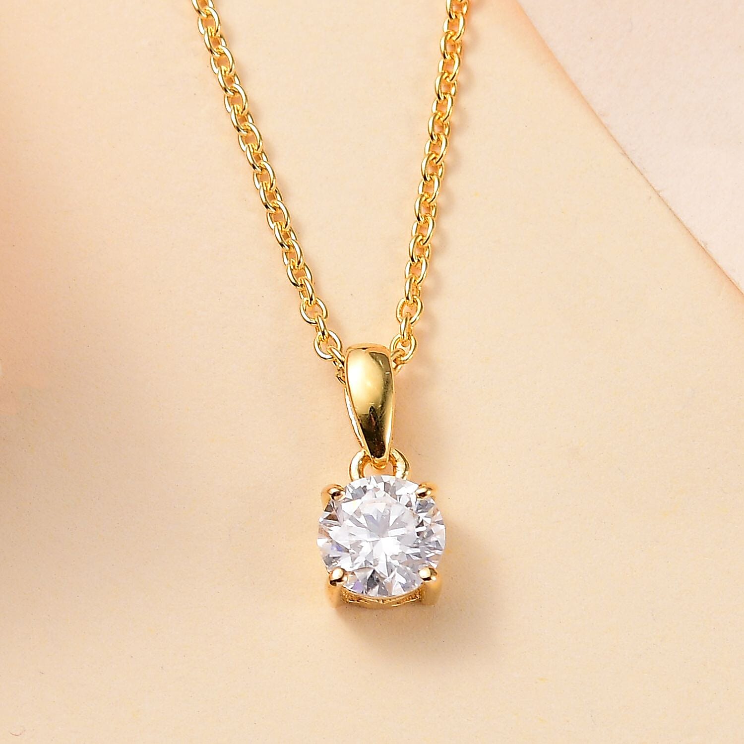 Moissanite 1.00 ctw Pendant in 18K Vermeil YG Over Sterling Silver with ION Plated YG Stainless Steel Necklace 20 Inches