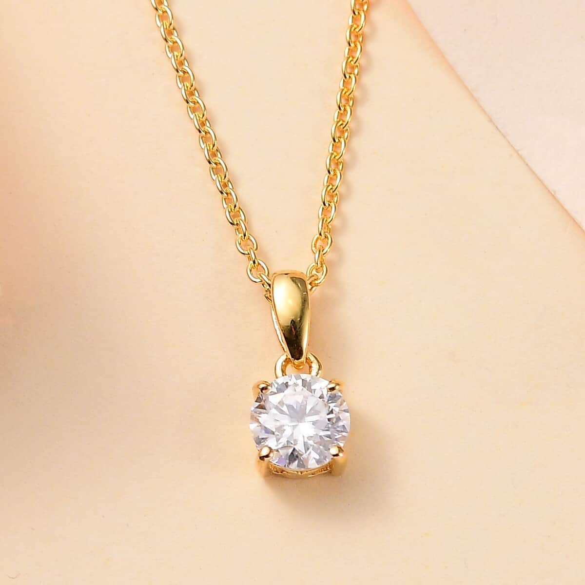 Moissanite 1.00 ctw Pendant in 18K Vermeil YG Over Sterling Silver with ION Plated YG Stainless Steel Necklace 20 Inches (Del. in 7-10 days) image number 1