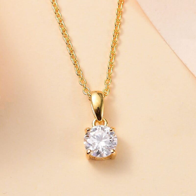 Moissanite 1.00 ctw Pendant in 18K Vermeil YG Over Sterling Silver with ION Plated YG Stainless Steel Necklace 20 Inches