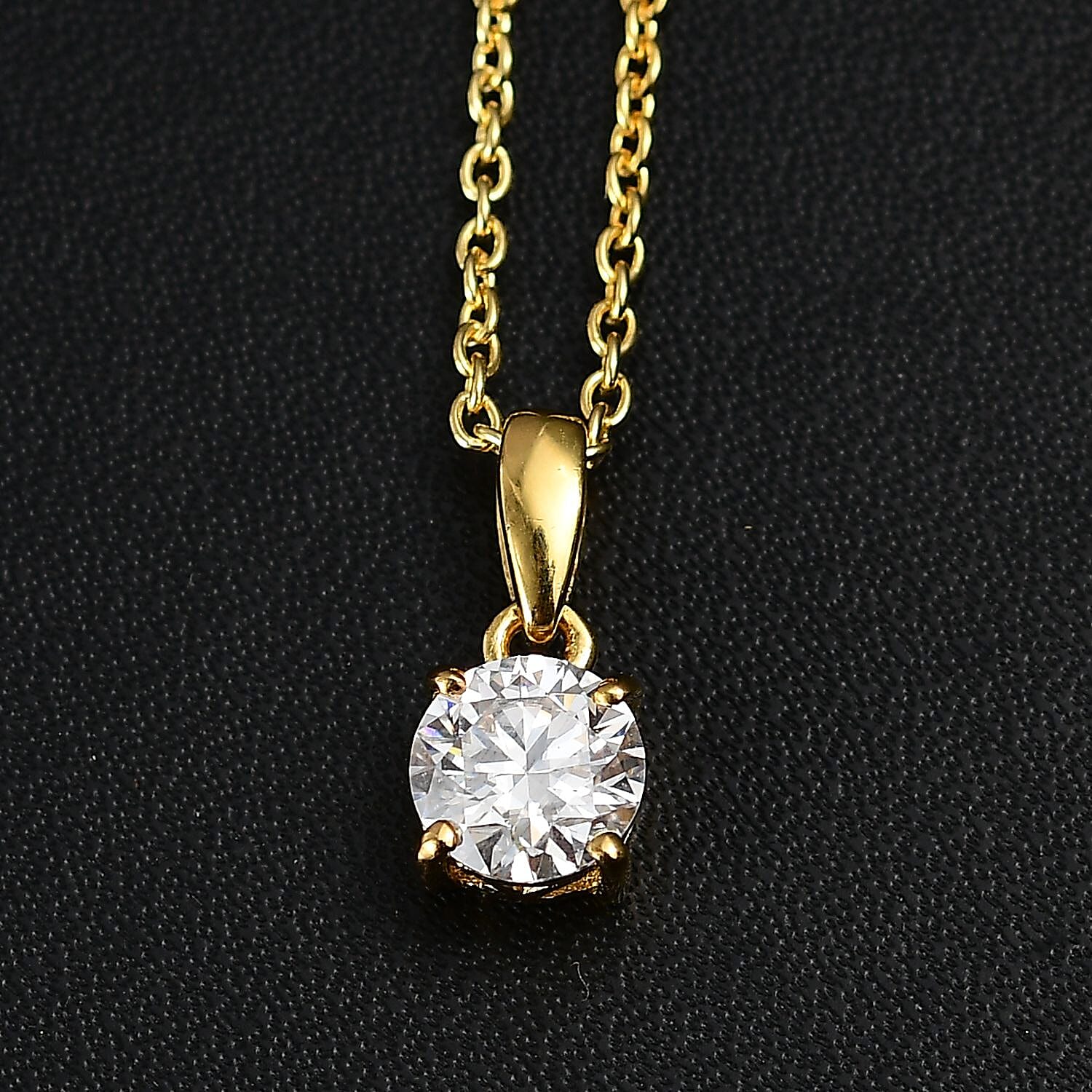 Moissanite 1.00 ctw Pendant in 18K Vermeil YG Over Sterling Silver with ION Plated YG Stainless Steel Necklace 20 Inches