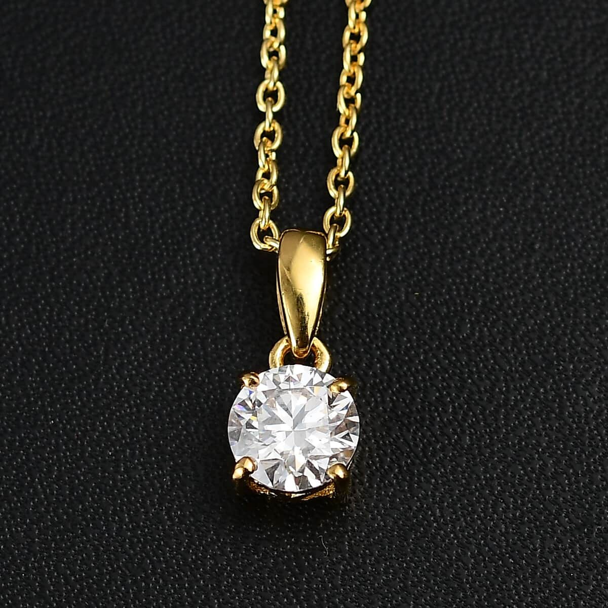 Moissanite 1.00 ctw Pendant in 18K Vermeil YG Over Sterling Silver with ION Plated YG Stainless Steel Necklace 20 Inches (Del. in 7-10 days) image number 2