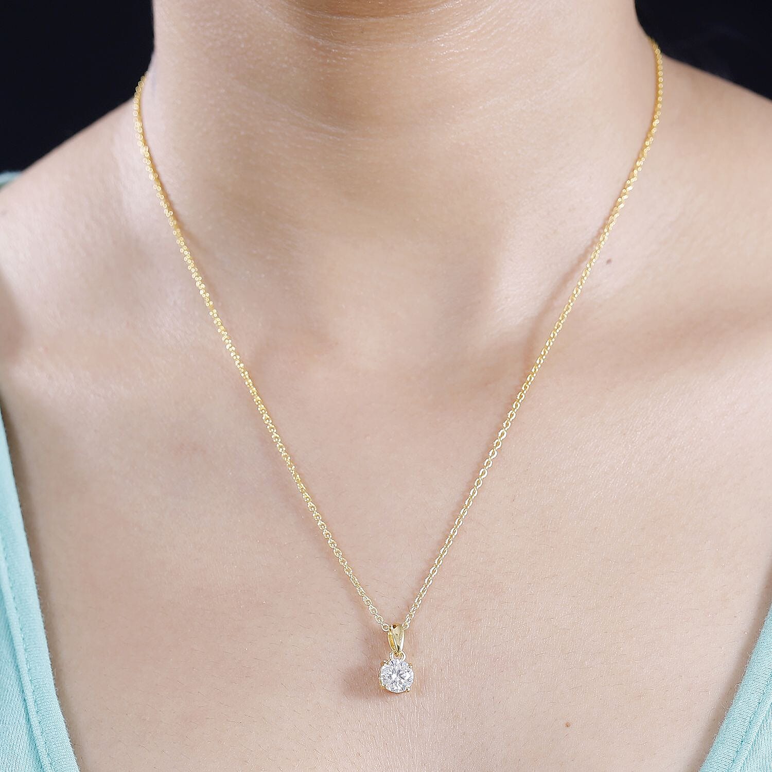Moissanite 1.00 ctw Pendant in 18K Vermeil YG Over Sterling Silver with ION Plated YG Stainless Steel Necklace 20 Inches