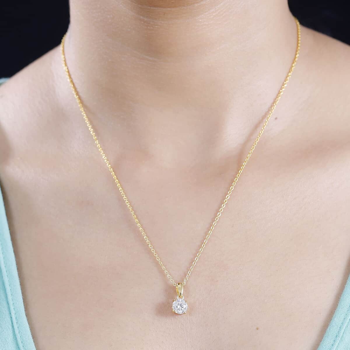 Moissanite 1.00 ctw Pendant in 18K Vermeil YG Over Sterling Silver with ION Plated YG Stainless Steel Necklace 20 Inches (Del. in 7-10 days) image number 3