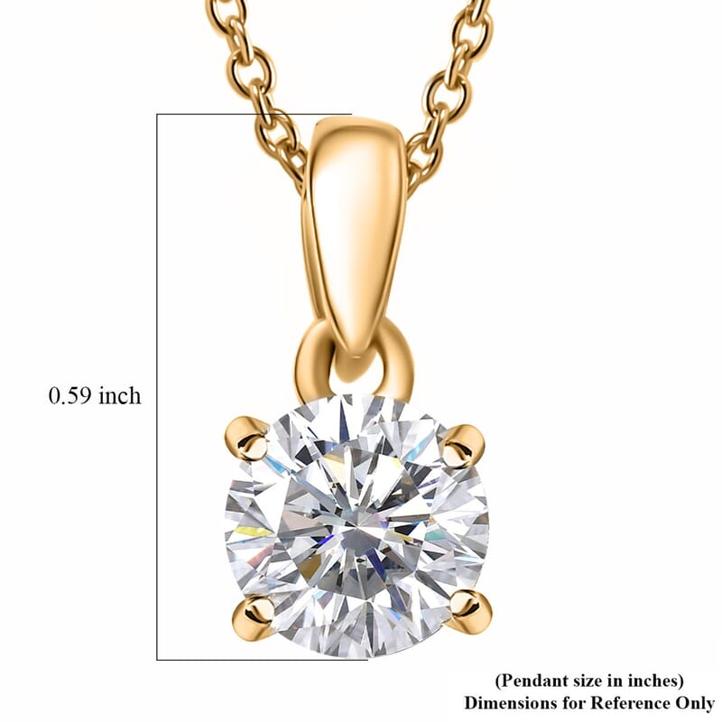 Moissanite 1.00 ctw Pendant in 18K Vermeil YG Over Sterling Silver with ION Plated YG Stainless Steel Necklace 20 Inches